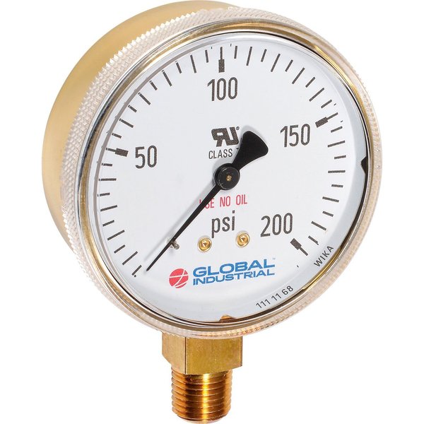 Global Industrial 2 Compressed Gas Gauge, 4000 PSI, 1/4 NPT LM, Polished Brass B2781370
